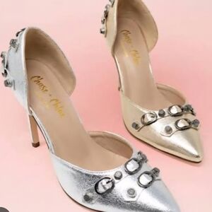 Pink Chase + Chloe Metallic Heels w/ Silver Accents, Size 10
